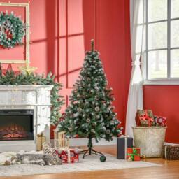 STILVORA Snow-Flocked Christmas Tree with Pine Cones in Green - thumbnail 3