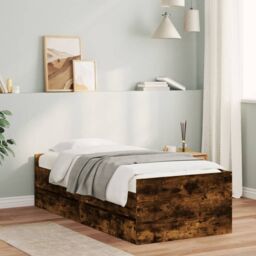 Berkfield Home Bed Frame without Mattress Smoked Oak 75x190 cm Small Single in Brown - thumbnail 1
