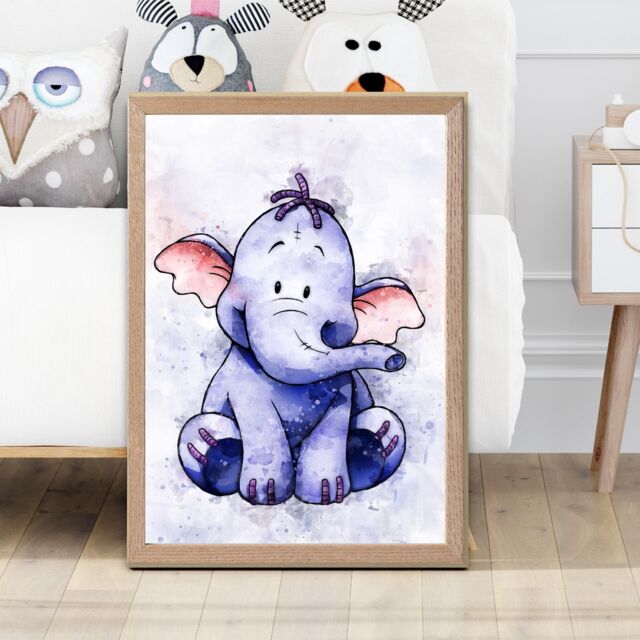 ARTZE Heffalump Watercolour Winnie the Pooh Art Print with Oak Frame SIZE: A3 in Purple - Size: A4 - image 1