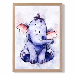 ARTZE Heffalump Watercolour Winnie the Pooh Art Print with Oak Frame SIZE: A3 in Purple - Size: A4 - thumbnail 2