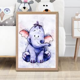 ARTZE Heffalump Watercolour Winnie the Pooh Art Print with Oak Frame SIZE: A3 in Purple - Size: A4