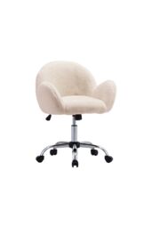 Living and Home Adjustable Height Plush Swivel Office Chair in White - thumbnail 4