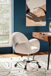 Living and Home Adjustable Height Plush Swivel Office Chair in White - thumbnail 2