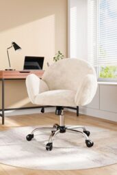 Living and Home Adjustable Height Plush Swivel Office Chair in White - thumbnail 1
