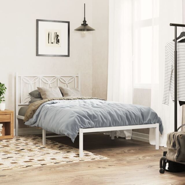 Berkfield Home Metal Bed Frame without Mattress with Headboard White 107x203cm - Size: 107x203 cm - image 1