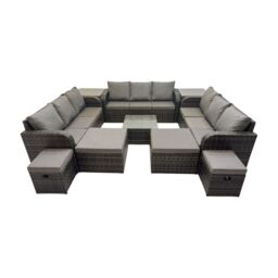 Fimous Rattan Garden Outdoor Furniture Set with 4 Stools 2 Side Table in Dark Grey - thumbnail 1