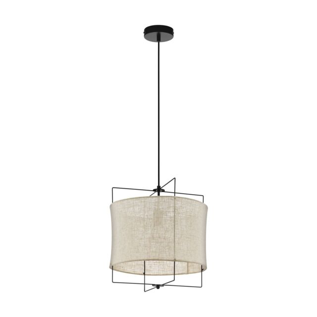 Loops Hanging Ceiling Pendant Light Black & Linen Shade 1x 40W E27 Feature Lamp - image 1