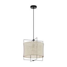 Loops Hanging Ceiling Pendant Light Black & Linen Shade 1x 40W E27 Feature Lamp