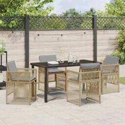 Berkfield Home Stunning 5 Piece Garden Dining Set with Cushions in Beige Poly Rattan - thumbnail 4