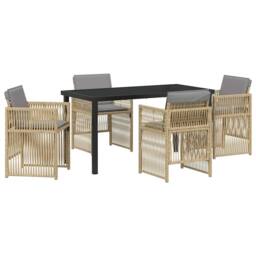 Berkfield Home Stunning 5 Piece Garden Dining Set with Cushions in Beige Poly Rattan - thumbnail 3