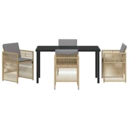 Berkfield Home Stunning 5 Piece Garden Dining Set with Cushions in Beige Poly Rattan - thumbnail 7