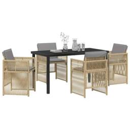 Berkfield Home Stunning 5 Piece Garden Dining Set with Cushions in Beige Poly Rattan