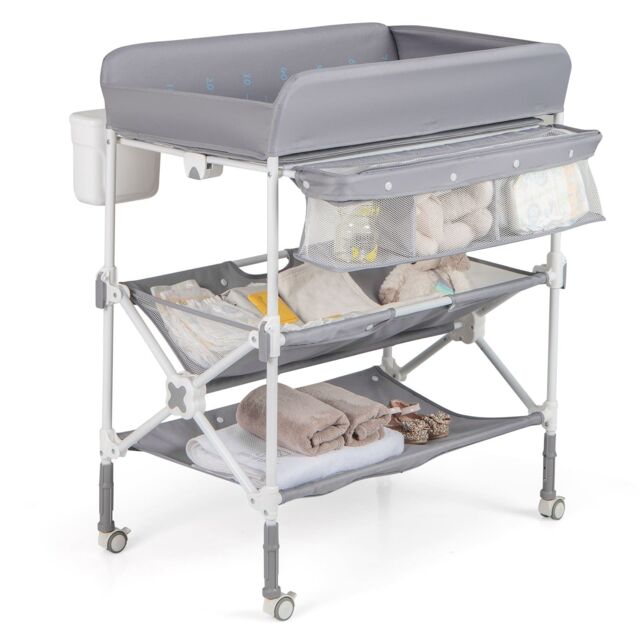 Costway Portable Baby Changing Table Height Adjustable w/ Wheels-Grey in Grey - image 1