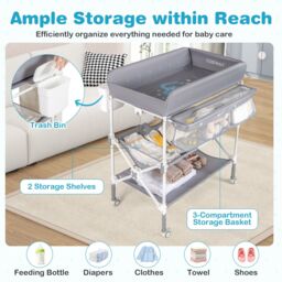 Costway Portable Baby Changing Table Height Adjustable w/ Wheels-Grey in Grey - thumbnail 4