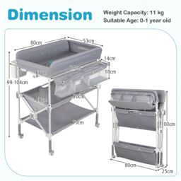 Costway Portable Baby Changing Table Height Adjustable w/ Wheels-Grey in Grey - thumbnail 2