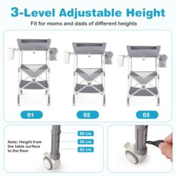Costway Portable Baby Changing Table Height Adjustable w/ Wheels-Grey in Grey - thumbnail 3
