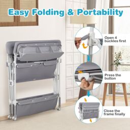 Costway Portable Baby Changing Table Height Adjustable w/ Wheels-Grey in Grey - thumbnail 6