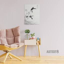 "Artery8 Tufted Duck & Reed Flower Japanese Canvas Wall Art Print Kashu - Size: W18"" x H24""" - thumbnail 3