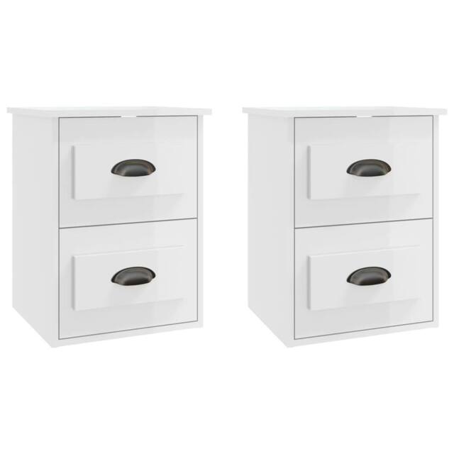 Berkfield Home Wall-mounted Bedside Cabinets 2 pcs High Gloss White 41.5x36x53cm - Size: 41.5x36x53 cm - image 1