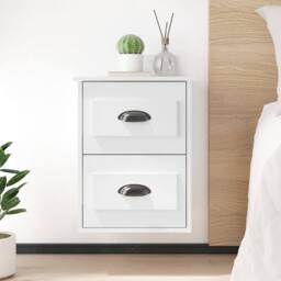 Berkfield Home Wall-mounted Bedside Cabinets 2 pcs High Gloss White 41.5x36x53cm - Size: 41.5x36x53 cm - thumbnail 2