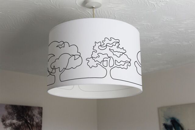 Benjamin Tate Design line drawing of trees ceiling lamp shade in Natural