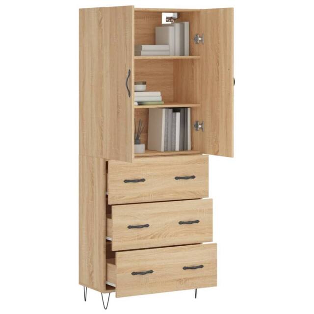 Berkfield Home Highboard Sonoma Oak 69.5x34x180 cm Engineered Wood in Light Tan - image 1