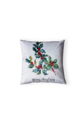 BHS Christmas Holly Print Cushion in Green - Size: 45 cm x 45 cm - thumbnail 2