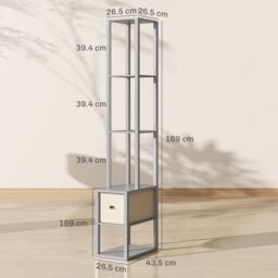 HOMCOM Floor Lamp with Shelves, LED Standing Lamp with Fabric Drawer in Grey - thumbnail 3