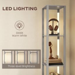 HOMCOM Floor Lamp with Shelves, LED Standing Lamp with Fabric Drawer in Grey - thumbnail 6