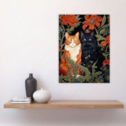 Artery8 Fluffy Ginger & Black Flower Cats Amongst The Red Floral Blooms Modern Artwork Large Wall Unframed Art Poster Print Thick Paper 18X24 Inch - thumbnail 4