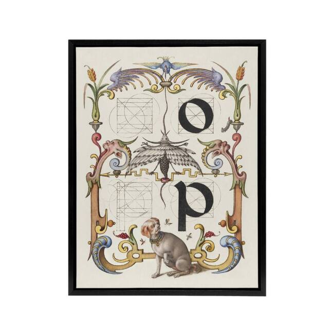"Artery8 Pictorial Letter Guide O & P Calligraphy Framed Canvas Wall Art in White - Size: W12"" x H16""" - image 1