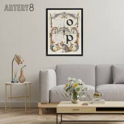 "Artery8 Pictorial Letter Guide O & P Calligraphy Framed Canvas Wall Art in White - Size: W12"" x H16""" - thumbnail 3