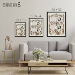 "Artery8 Pictorial Letter Guide O & P Calligraphy Framed Canvas Wall Art in White - Size: W12"" x H16""" - thumbnail 4