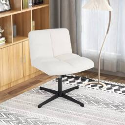 Costway Armless Home Office Chair Swivel Desk Chair Height Adjustable Task Vanity Chair in White - thumbnail 2