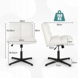 Costway Armless Home Office Chair Swivel Desk Chair Height Adjustable Task Vanity Chair in White - thumbnail 5