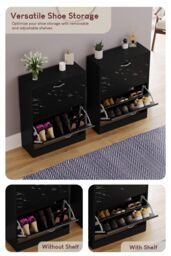 Home Discount Vida Designs 2 Drawer Shoe Cabinet Rack Organizer Storage Furniture in Black - thumbnail 4