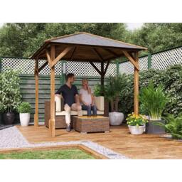 Dunster House Wooden Gazebo 2x2m Heavy Duty Pressure Treated Superfelt Utopia 200 in Brown - thumbnail 2