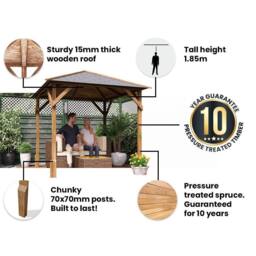 Dunster House Wooden Gazebo 2x2m Heavy Duty Pressure Treated Superfelt Utopia 200 in Brown - thumbnail 3
