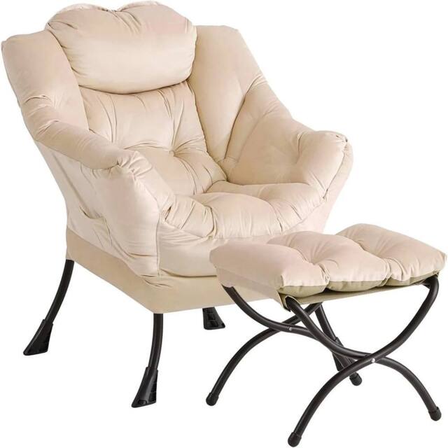 VOGREX Modern Lazy Lounge Armchair With Footstool New in Off-White - image 1