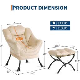 VOGREX Modern Lazy Lounge Armchair With Footstool New in Off-White - thumbnail 2