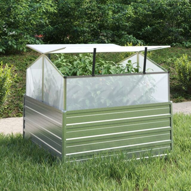 Berkfield Home Garden Raised Bed with Greenhouse 100x100x85 cm Silver - Size: 100 x 100 x 85 cm - image 1