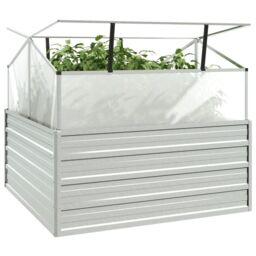 Berkfield Home Garden Raised Bed with Greenhouse 100x100x85 cm Silver - Size: 100 x 100 x 85 cm - thumbnail 3