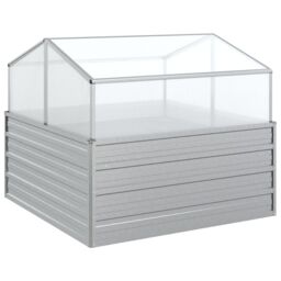 Berkfield Home Garden Raised Bed with Greenhouse 100x100x85 cm Silver - Size: 100 x 100 x 85 cm - thumbnail 2