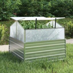 Berkfield Home Garden Raised Bed with Greenhouse 100x100x85 cm Silver - Size: 100 x 100 x 85 cm