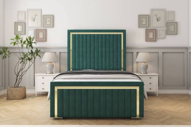 "Sloomy Boston Gold Plush Frame-Mattress - 50"" Upholstered Headboard in Emerald - Size: Double" - image 1