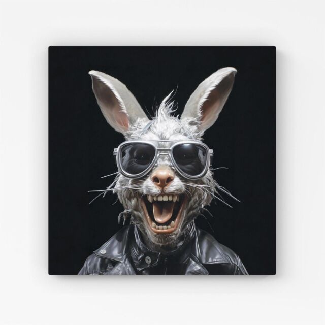 "Warren Reed - Designer Funky Rabbit Face With Glasses Canvas in Grey - Size: W30"" x H30""" - image 1