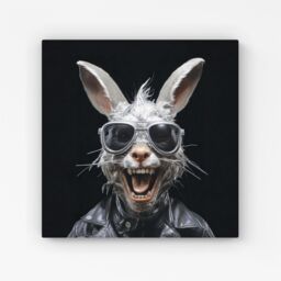 "Warren Reed - Designer Funky Rabbit Face With Glasses Canvas in Grey - Size: W30"" x H30""" - thumbnail 1