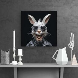 "Warren Reed - Designer Funky Rabbit Face With Glasses Canvas in Grey - Size: W30"" x H30""" - thumbnail 2