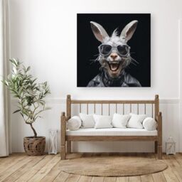 "Warren Reed - Designer Funky Rabbit Face With Glasses Canvas in Grey - Size: W30"" x H30""" - thumbnail 3