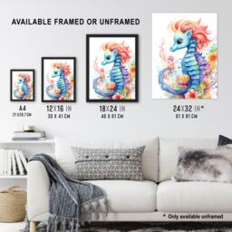 "Artery8 Cute Seahorse Watercolour Artwork Fun Kids Bedroom Nursery Large Wall Unframed Art Poster Print Thick Paper 18X24 Inch - Size: W18"" x H24""" - thumbnail 3